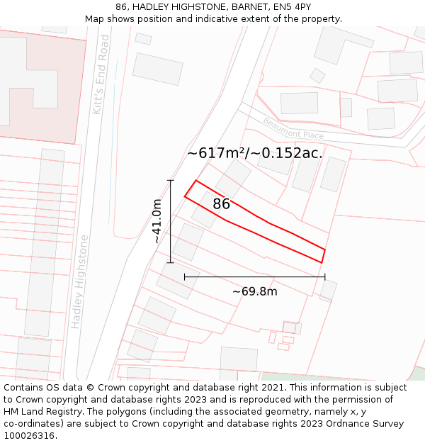 86, HADLEY HIGHSTONE, BARNET, EN5 4PY: Plot and title map