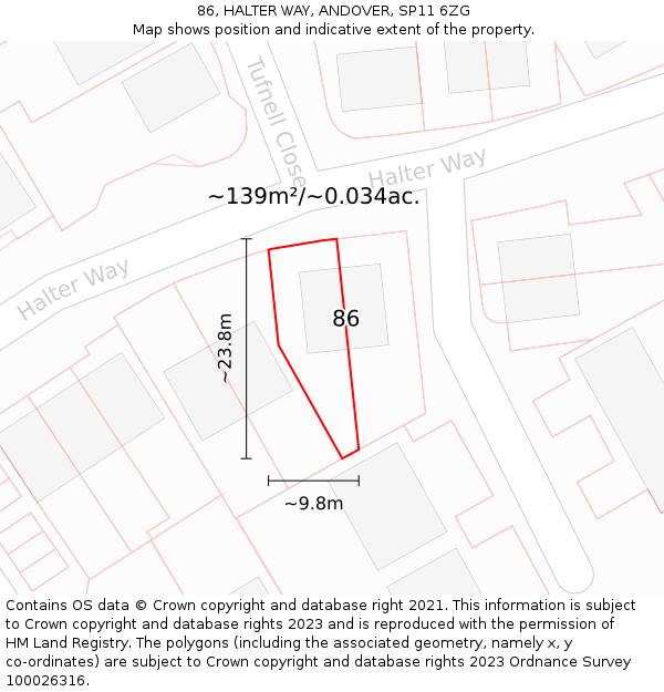 86, HALTER WAY, ANDOVER, SP11 6ZG: Plot and title map