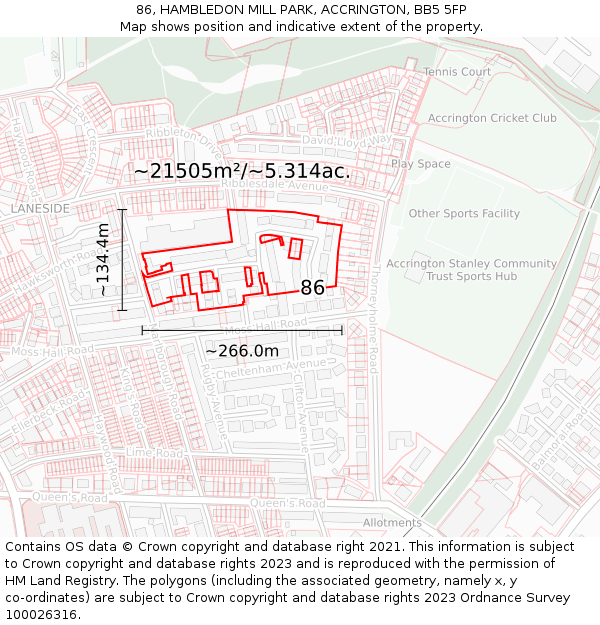 86, HAMBLEDON MILL PARK, ACCRINGTON, BB5 5FP: Plot and title map