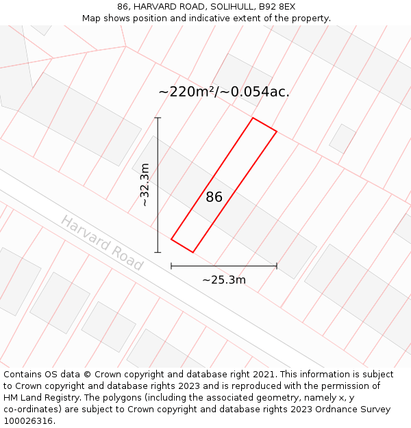 86, HARVARD ROAD, SOLIHULL, B92 8EX: Plot and title map