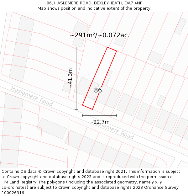 86, HASLEMERE ROAD, BEXLEYHEATH, DA7 4NF: Plot and title map