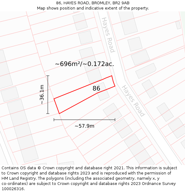 86, HAYES ROAD, BROMLEY, BR2 9AB: Plot and title map