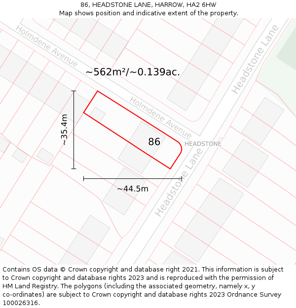 86, HEADSTONE LANE, HARROW, HA2 6HW: Plot and title map
