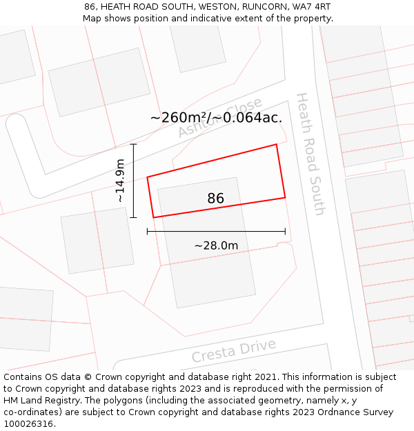 86, HEATH ROAD SOUTH, WESTON, RUNCORN, WA7 4RT: Plot and title map
