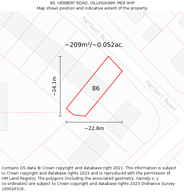 86, HERBERT ROAD, GILLINGHAM, ME8 9HP: Plot and title map