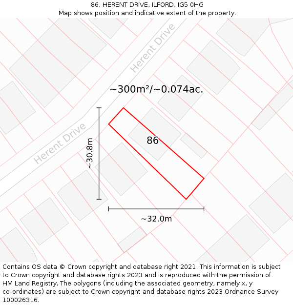 86, HERENT DRIVE, ILFORD, IG5 0HG: Plot and title map