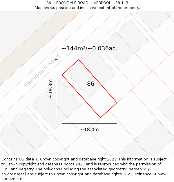 86, HERONDALE ROAD, LIVERPOOL, L18 1LB: Plot and title map
