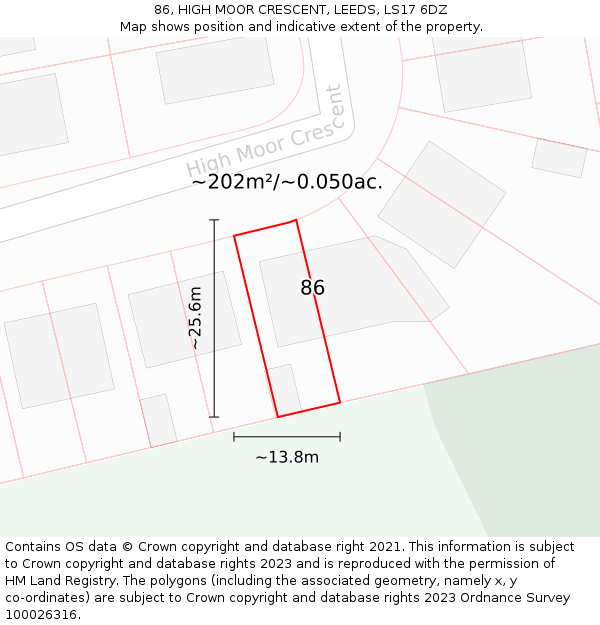 86, HIGH MOOR CRESCENT, LEEDS, LS17 6DZ: Plot and title map