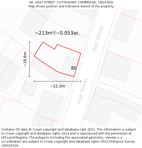 86, HIGH STREET, COTTENHAM, CAMBRIDGE, CB24 8SD: Plot and title map