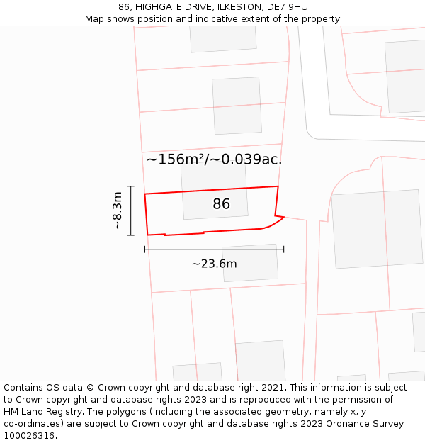 86, HIGHGATE DRIVE, ILKESTON, DE7 9HU: Plot and title map