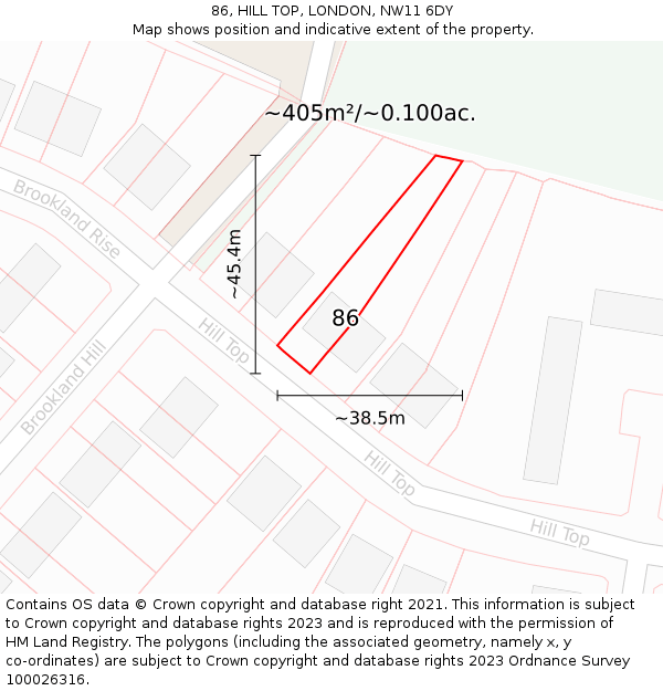 86, HILL TOP, LONDON, NW11 6DY: Plot and title map