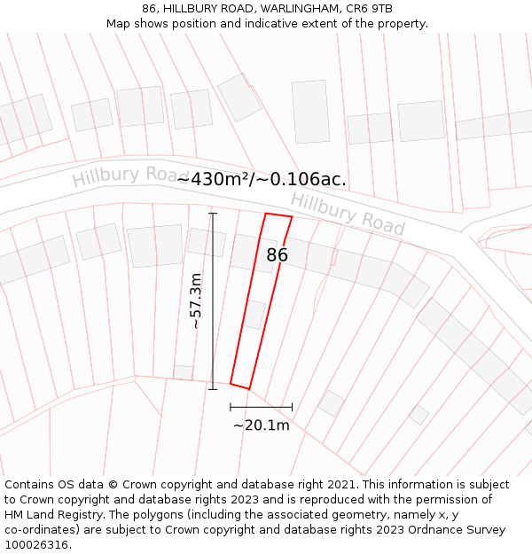 86, HILLBURY ROAD, WARLINGHAM, CR6 9TB: Plot and title map