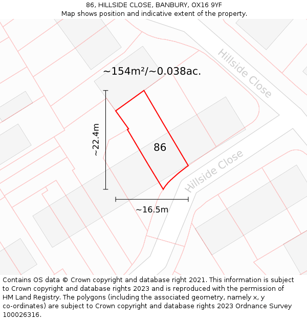 86, HILLSIDE CLOSE, BANBURY, OX16 9YF: Plot and title map