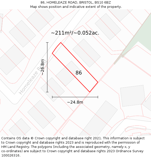 86, HOMELEAZE ROAD, BRISTOL, BS10 6BZ: Plot and title map