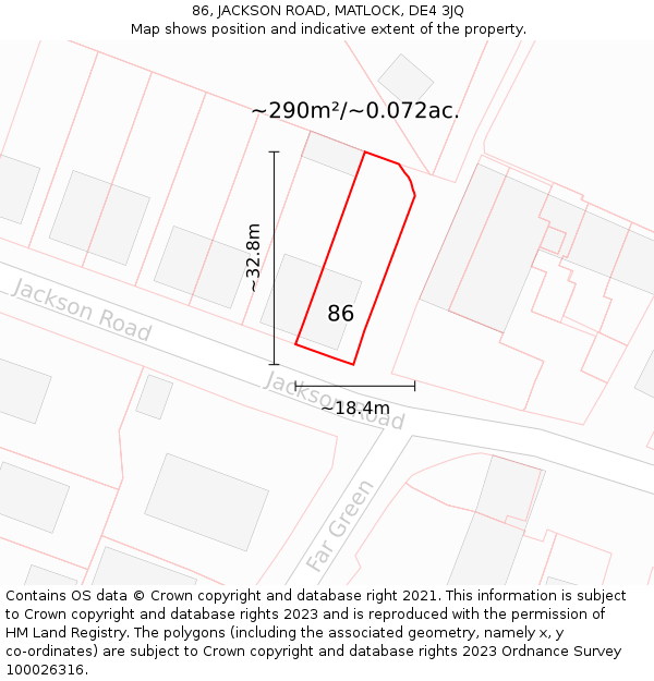 86, JACKSON ROAD, MATLOCK, DE4 3JQ: Plot and title map
