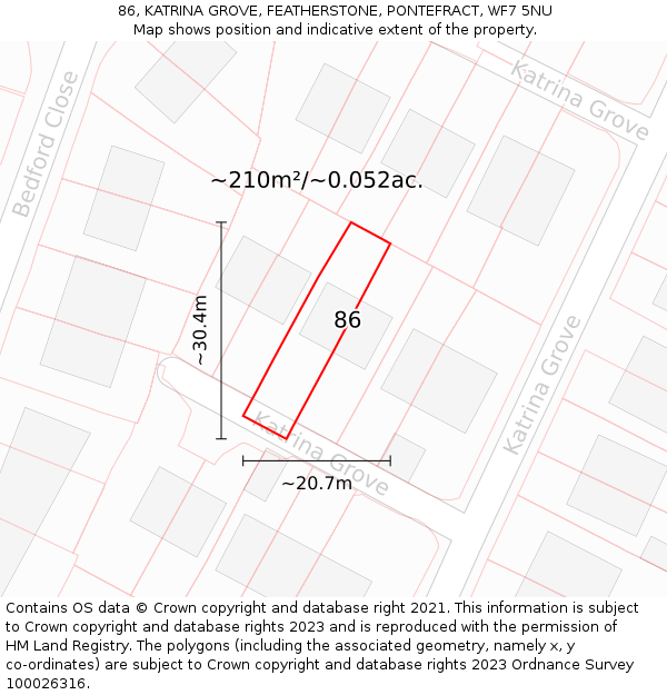 86, KATRINA GROVE, FEATHERSTONE, PONTEFRACT, WF7 5NU: Plot and title map