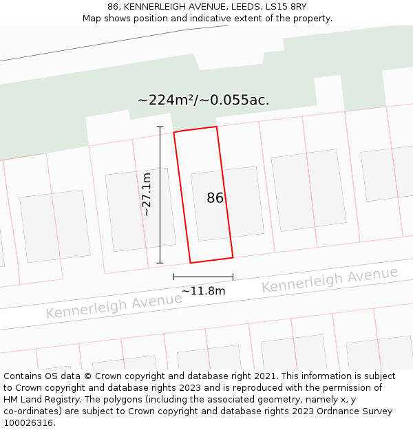 86, KENNERLEIGH AVENUE, LEEDS, LS15 8RY: Plot and title map