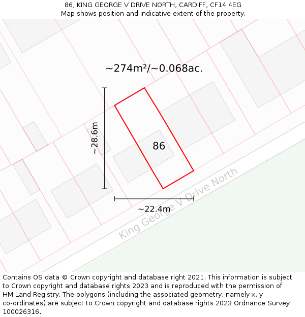 86, KING GEORGE V DRIVE NORTH, CARDIFF, CF14 4EG: Plot and title map