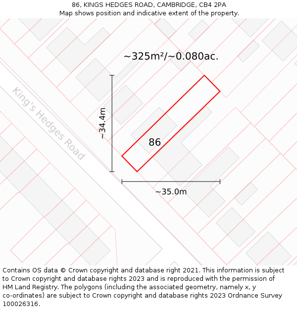 86, KINGS HEDGES ROAD, CAMBRIDGE, CB4 2PA: Plot and title map