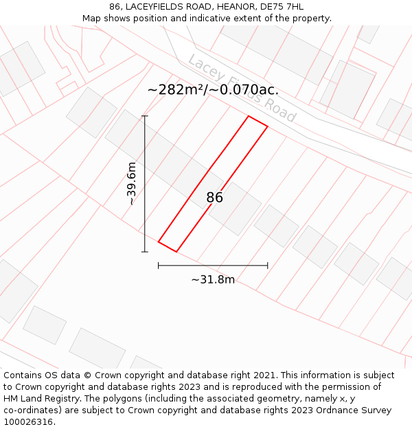 86, LACEYFIELDS ROAD, HEANOR, DE75 7HL: Plot and title map