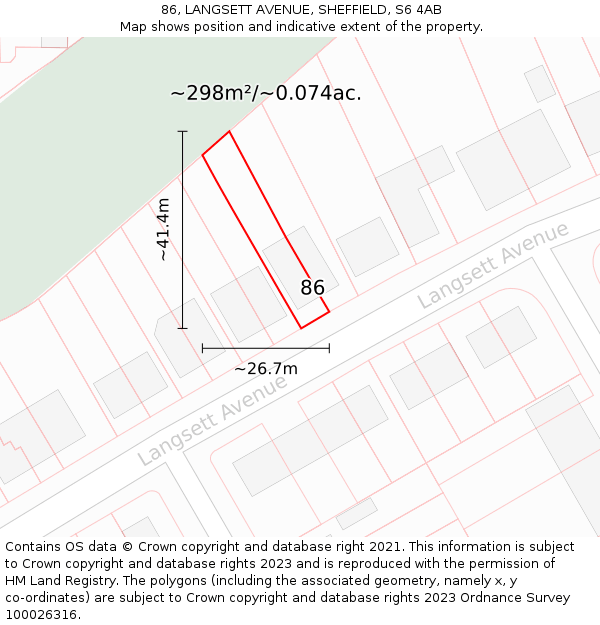 86, LANGSETT AVENUE, SHEFFIELD, S6 4AB: Plot and title map