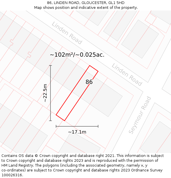 86, LINDEN ROAD, GLOUCESTER, GL1 5HD: Plot and title map