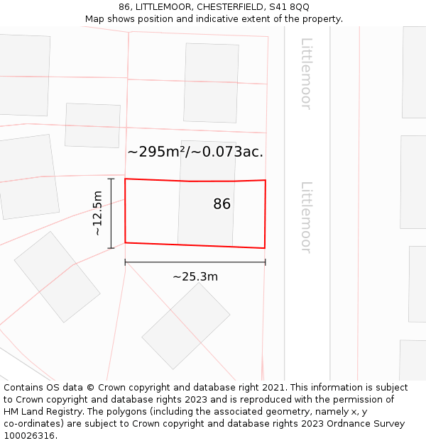 86, LITTLEMOOR, CHESTERFIELD, S41 8QQ: Plot and title map