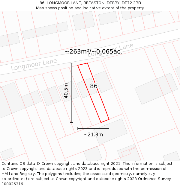 86, LONGMOOR LANE, BREASTON, DERBY, DE72 3BB: Plot and title map