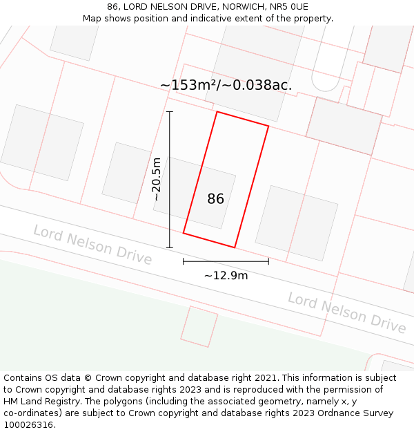 86, LORD NELSON DRIVE, NORWICH, NR5 0UE: Plot and title map