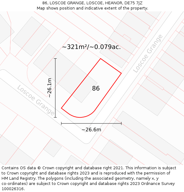 86, LOSCOE GRANGE, LOSCOE, HEANOR, DE75 7JZ: Plot and title map