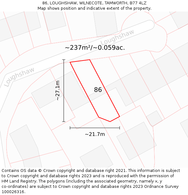 86, LOUGHSHAW, WILNECOTE, TAMWORTH, B77 4LZ: Plot and title map