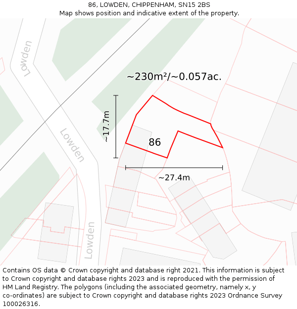 86, LOWDEN, CHIPPENHAM, SN15 2BS: Plot and title map