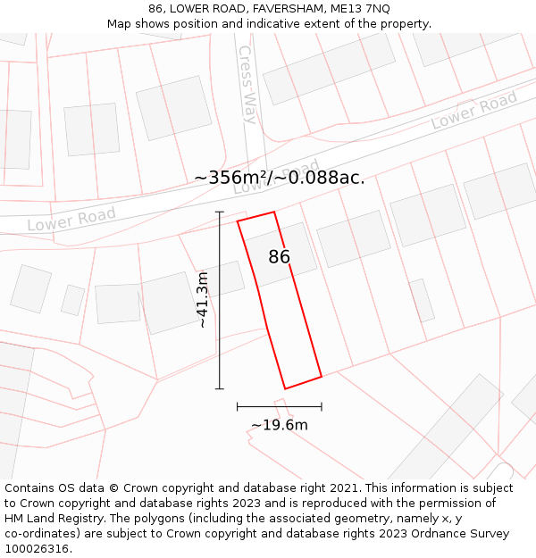 86, LOWER ROAD, FAVERSHAM, ME13 7NQ: Plot and title map