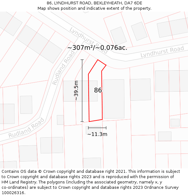 86, LYNDHURST ROAD, BEXLEYHEATH, DA7 6DE: Plot and title map