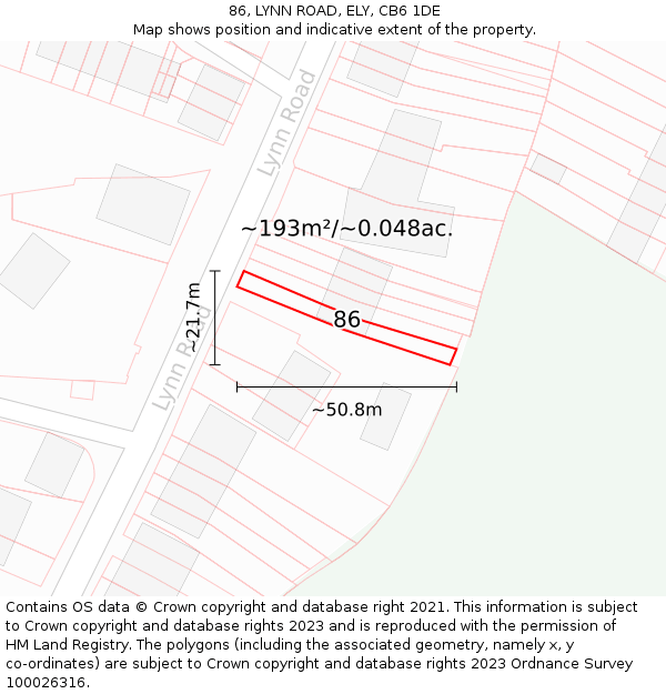 86, LYNN ROAD, ELY, CB6 1DE: Plot and title map