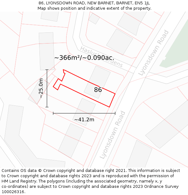 86, LYONSDOWN ROAD, NEW BARNET, BARNET, EN5 1JL: Plot and title map