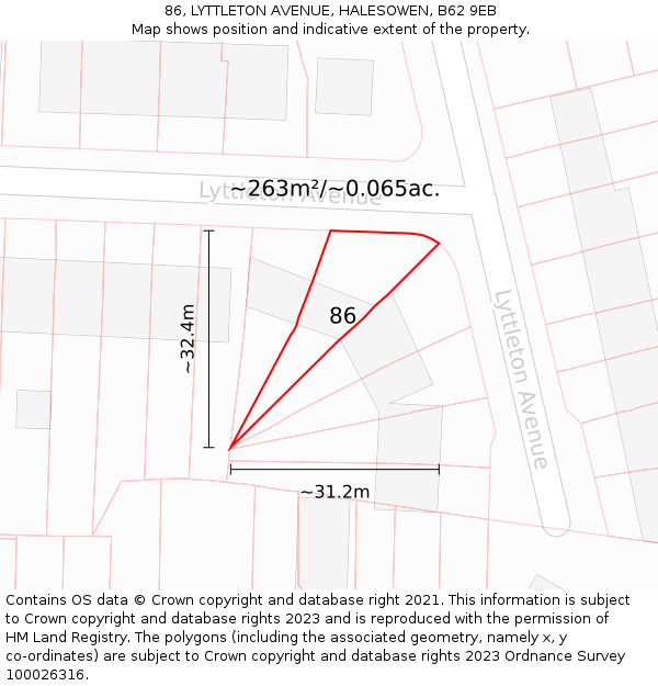 86, LYTTLETON AVENUE, HALESOWEN, B62 9EB: Plot and title map