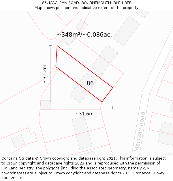 86, MACLEAN ROAD, BOURNEMOUTH, BH11 8ER: Plot and title map
