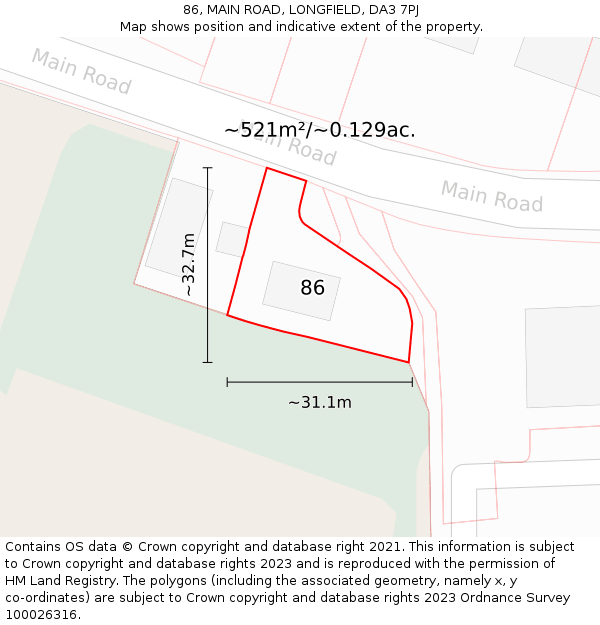 86, MAIN ROAD, LONGFIELD, DA3 7PJ: Plot and title map