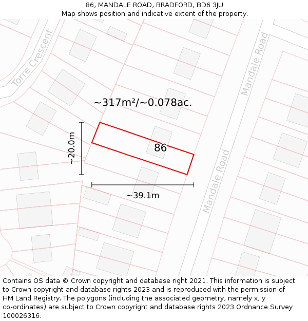 86, MANDALE ROAD, BRADFORD, BD6 3JU: Plot and title map