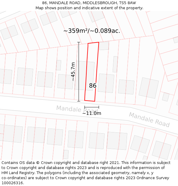 86, MANDALE ROAD, MIDDLESBROUGH, TS5 8AW: Plot and title map