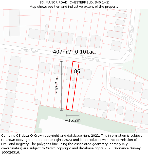 86, MANOR ROAD, CHESTERFIELD, S40 1HZ: Plot and title map