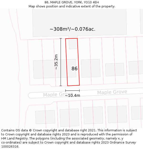 86, MAPLE GROVE, YORK, YO10 4EH: Plot and title map
