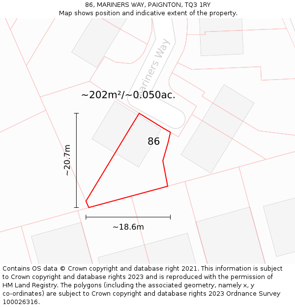 86, MARINERS WAY, PAIGNTON, TQ3 1RY: Plot and title map