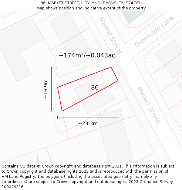 86, MARKET STREET, HOYLAND, BARNSLEY, S74 0EU: Plot and title map