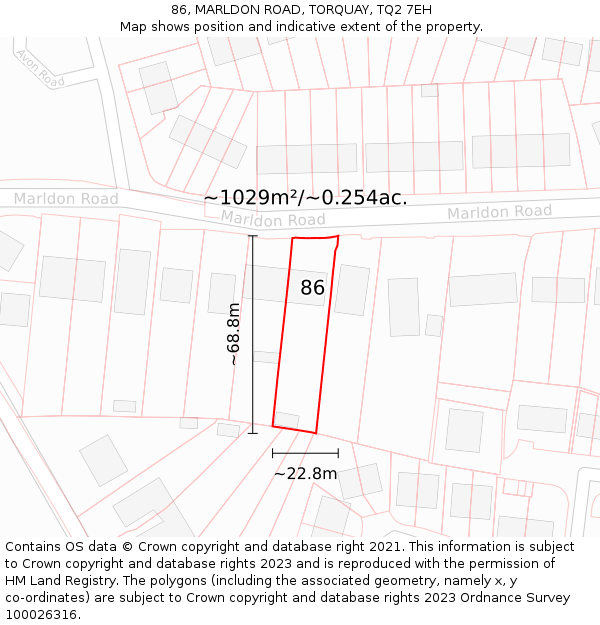 86, MARLDON ROAD, TORQUAY, TQ2 7EH: Plot and title map