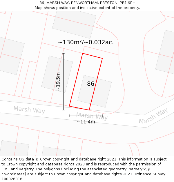 86, MARSH WAY, PENWORTHAM, PRESTON, PR1 9PH: Plot and title map