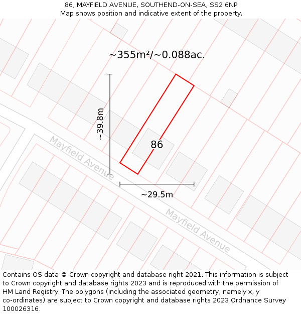 86, MAYFIELD AVENUE, SOUTHEND-ON-SEA, SS2 6NP: Plot and title map
