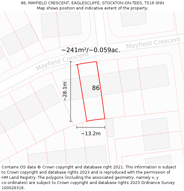 86, MAYFIELD CRESCENT, EAGLESCLIFFE, STOCKTON-ON-TEES, TS16 0NN: Plot and title map