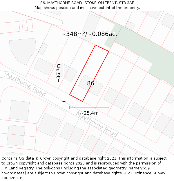 86, MAYTHORNE ROAD, STOKE-ON-TRENT, ST3 3AE: Plot and title map